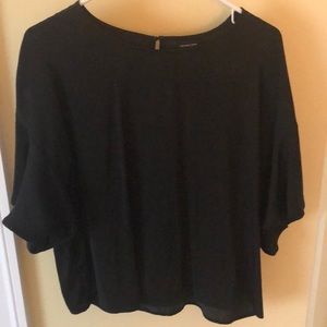 Black, short sleeve, flutter sleeve blouse